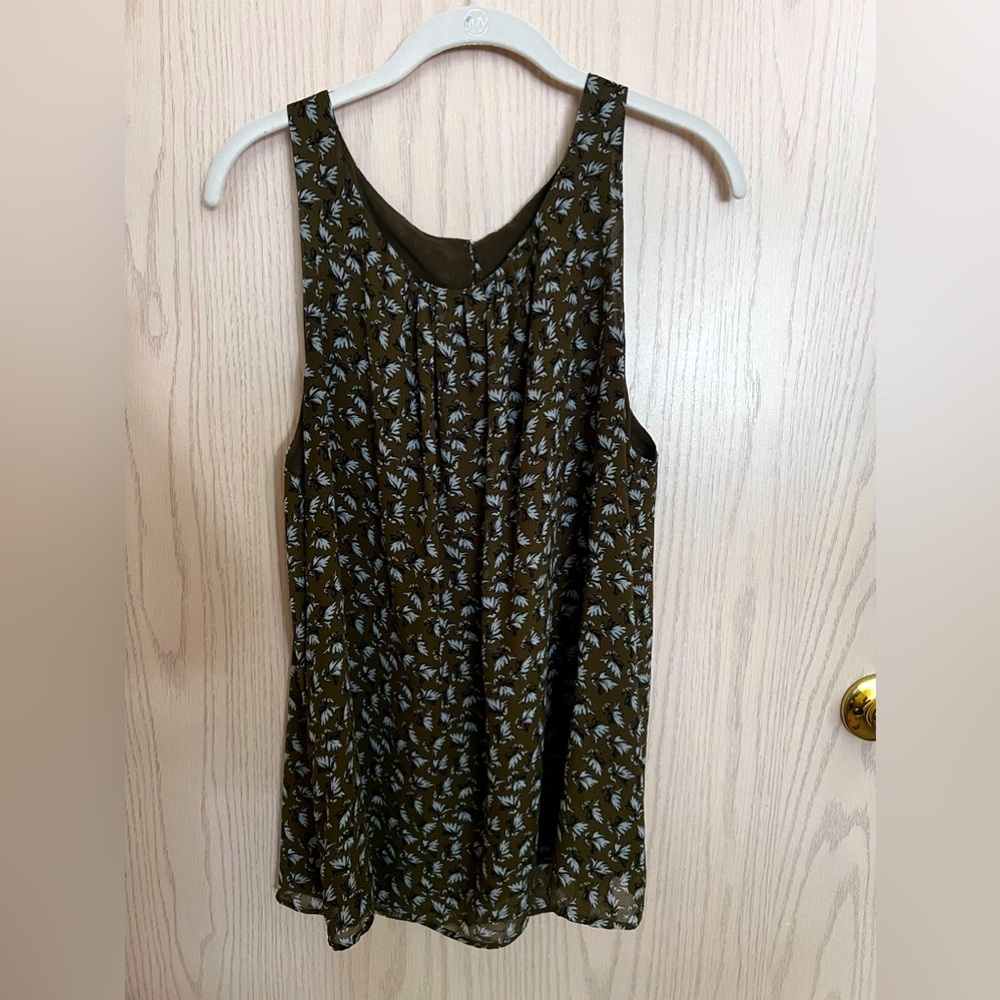 Loft Green Floral Tank Polyester XL